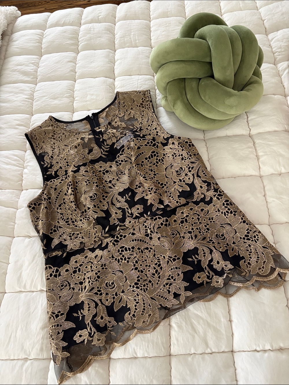 Nanette Lepore Black Sleeveless Top with Gold Floral Lace